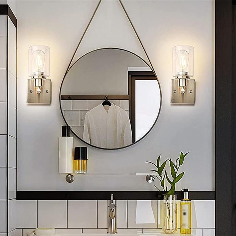 Silva Applique Murale Miroir Cylindrique Moderne, Verre/Métal, Noir/Or/Nickel, Chambre