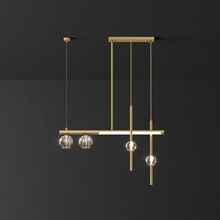 Kristy Suspension Linéaire/Sphère Moderne, Métal/Cristal, Doré, Salle à Manger