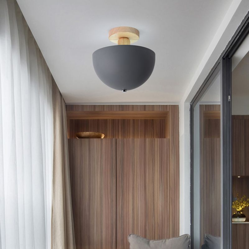 Muto Dôme Moderne LED Plafonnier Blanc/Gris Bois/Métal Salle d'étude