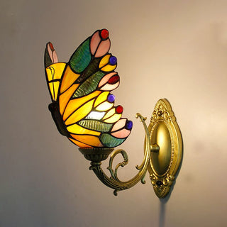 Arisha Applique Murale Papillon Tiffany, Métal/Verre, Bleu/Rouge/Multi-Couleurs/Bleu Clair