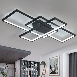 Arisha Plafonnier Rectangle Moderne, Métal/Gel de Silice, Noir/Blanc, Salon