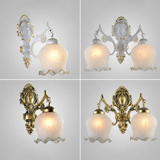 Ray Applique Fleur Vintage, Métal/Verre, Blanc/Bronze, Salon