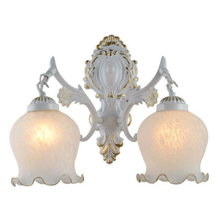 Ray Applique Fleur Vintage, Métal/Verre, Blanc/Bronze, Salon