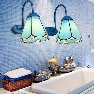 Tiffany Applique Murale Fleur Vintage, Métal, Noir/Bleu/Blanc, Salle de Bain