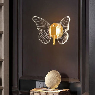 Arisha Applique Miroir Papillon Design, Métal/Acrylique, Or, Chambre