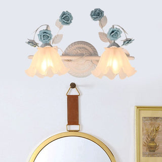 Ray Applique Murale Miroir de Forme de Fleur Vintage, Métal/Verre, Rose/Bleu, Salon