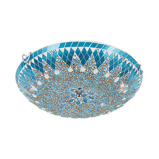 Tiffany Plafonnier Dôme Méditerranéen, Verre, Bleu/Jaune/Blanc, Salon