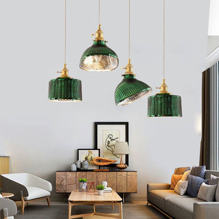 Valentina Suspension Cylindre/Géométrie Vintage, Métal/Verre, Vert, Salle à Manger