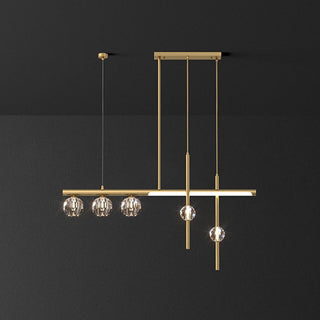 Kristy Suspension Linéaire/Sphère Moderne, Métal/Cristal, Doré, Salle à Manger