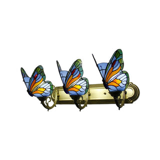 Arisha Applique Murale Papillon Tiffany, Métal/Verre, Bleu/Rouge/Multi-Couleurs/Bleu Clair