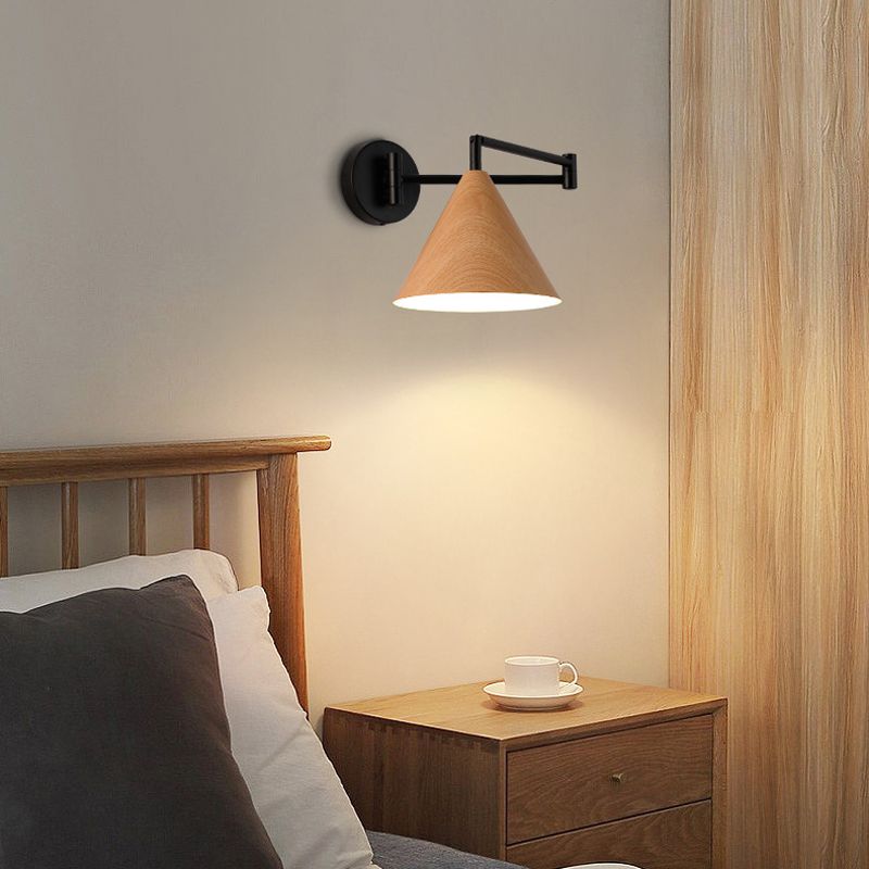 Muto Applique Murale Ajustable Conique, Métal, Marron/Bois, Chambre