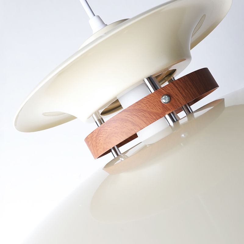Valentina Suspension Bol Moderne, Métal, Blanc/Bois/Marron, Salon