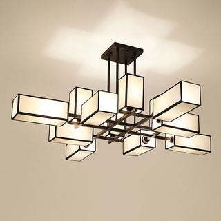 Arisha Lustre Carré Contemporain, Metal/Tissu, Noir/Or, Chambre