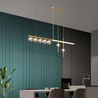 Kristy Suspension Linéaire/Sphère Moderne, Métal/Cristal, Doré, Salle à Manger