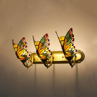 Arisha Applique Murale Papillon Tiffany, Métal/Verre, Bleu/Rouge/Multi-Couleurs/Bleu Clair
