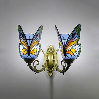Arisha Applique Murale Papillon Tiffany, Métal/Verre, Bleu/Rouge/Multi-Couleurs/Bleu Clair