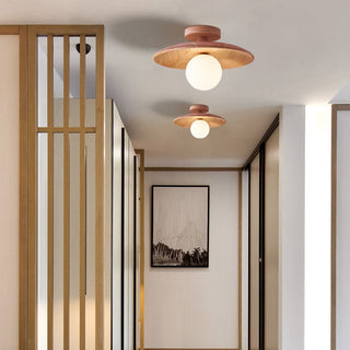 Estel Plafonnier Bol Moderne. Bois/Verre. Bois/Noyer. Salon-Luire