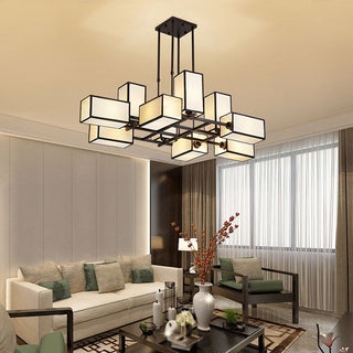 Arisha Lustre Carré Contemporain, Metal/Tissu, Noir/Or, Chambre