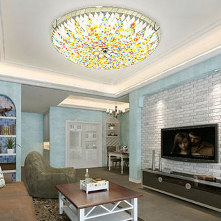 Tiffany Plafonnier Dôme Méditerranéen, Verre, Bleu/Jaune/Blanc, Salon