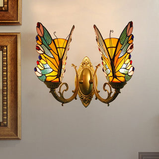 Arisha Applique Murale Papillon Tiffany, Métal/Verre, Bleu/Rouge/Multi-Couleurs/Bleu Clair