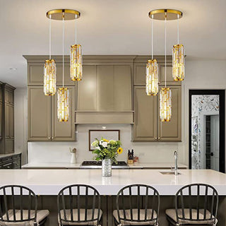 Kristy Suspension Cylindre/Multi Cristal, Métal/Cristal, Doré/Noir, Salon
