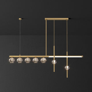 Kristy Suspension Linéaire/Sphère Moderne, Métal/Cristal, Doré, Salle à Manger