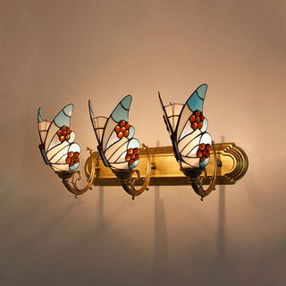 Arisha Applique Murale Papillon Tiffany, Métal/Verre, Bleu/Rouge/Multi-Couleurs/Bleu Clair