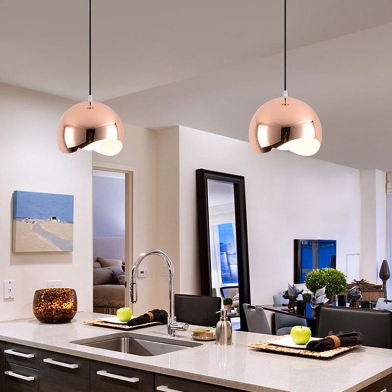 Arisha Luminaires Suspensions Dôme Moderne Métal Noir/Rose Rouge/Chromé Salon