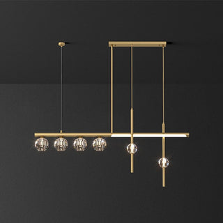 Kristy Suspension Linéaire/Sphère Moderne, Métal/Cristal, Doré, Salle à Manger
