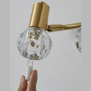 Kristy Applique Murale Miroir Globe Simple, Métal/Cristal, Doré, Salle de Bain