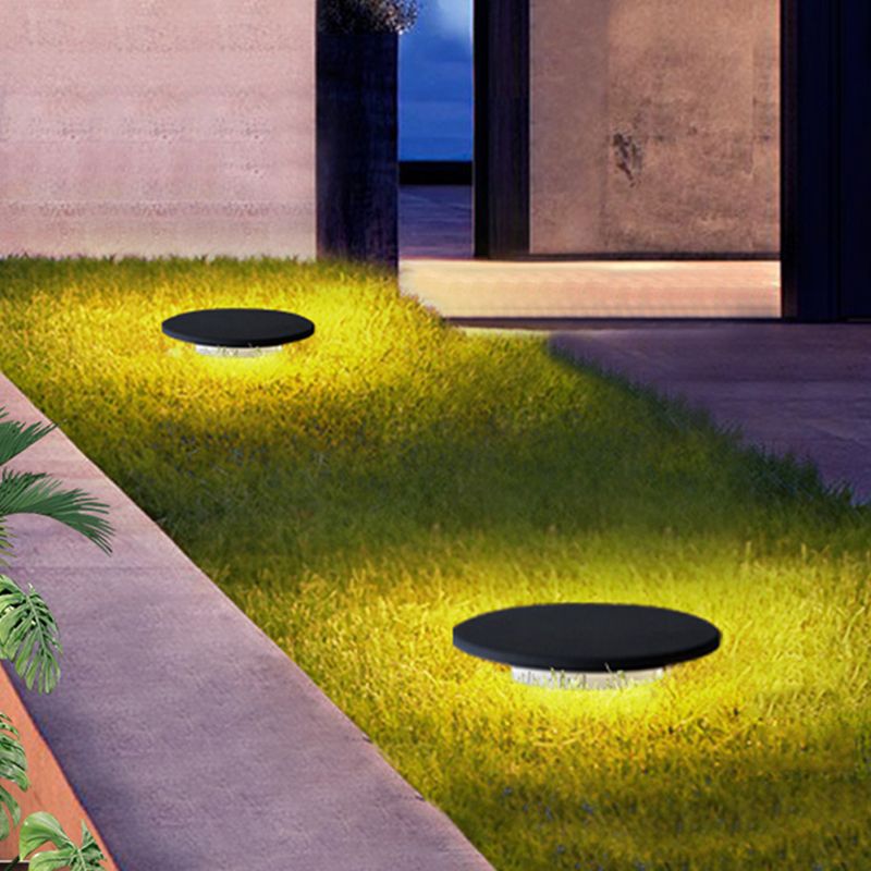 Ray Lampe Extérieure au Sol Rond Simple, Métal, Noir, Cour