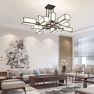 Arisha Lustre Carré Contemporain, Metal/Tissu, Noir/Or, Chambre