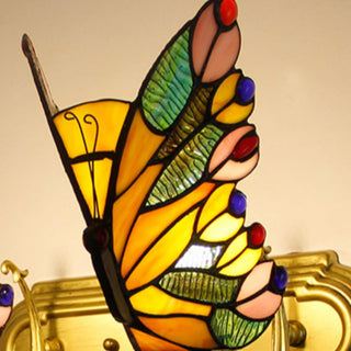 Arisha Applique Murale Papillon Tiffany, Métal/Verre, Bleu/Rouge/Multi-Couleurs/Bleu Clair
