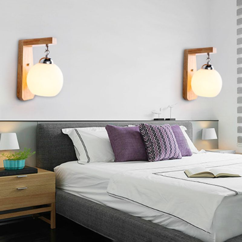 Muto Applique Globe Scandinave, Bois/Verre/Métal, Beige, Salon