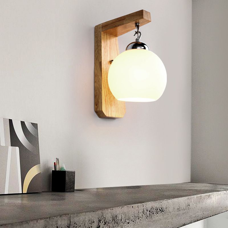 Muto Applique Globe Scandinave, Bois/Verre/Métal, Beige, Salon