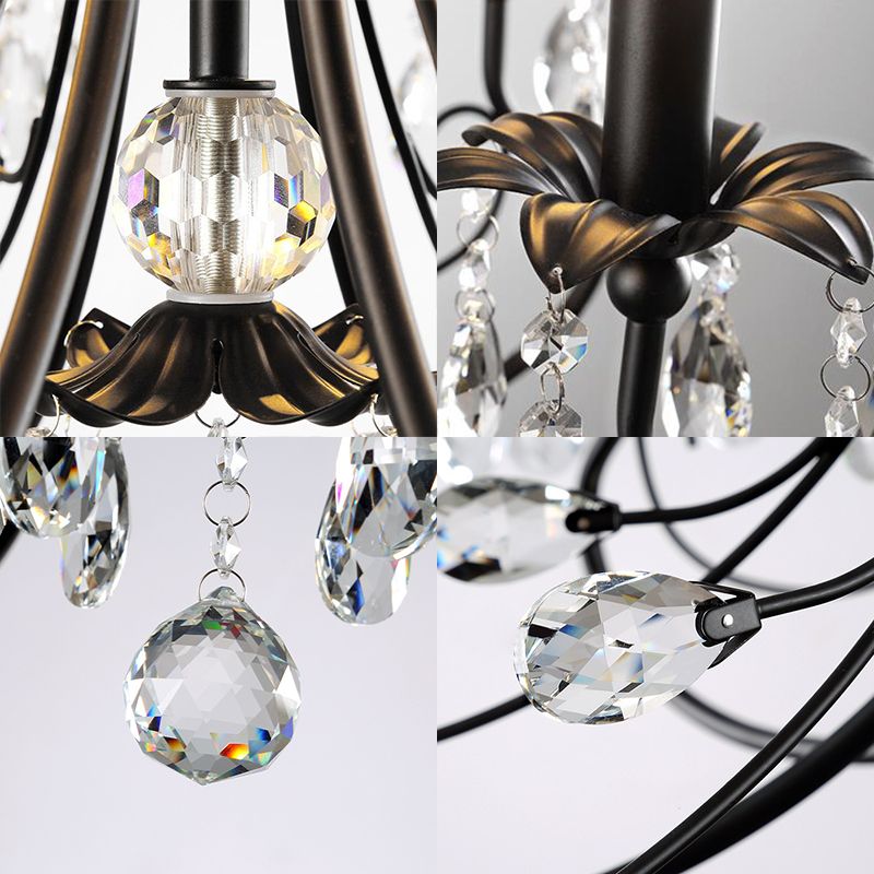 Silva LED Suspension Noir Métal Cristal Salle à manger Salon