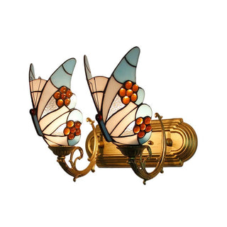 Arisha Applique Murale Papillon Tiffany, Métal/Verre, Bleu/Rouge/Multi-Couleurs/Bleu Clair