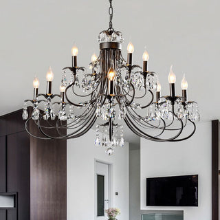 Silva LED Suspension Noir Métal Cristal Salle à manger Salon