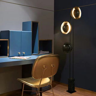 Mira Lampadaire Rond Moderne, Métal/Marbre, Noir, Salon