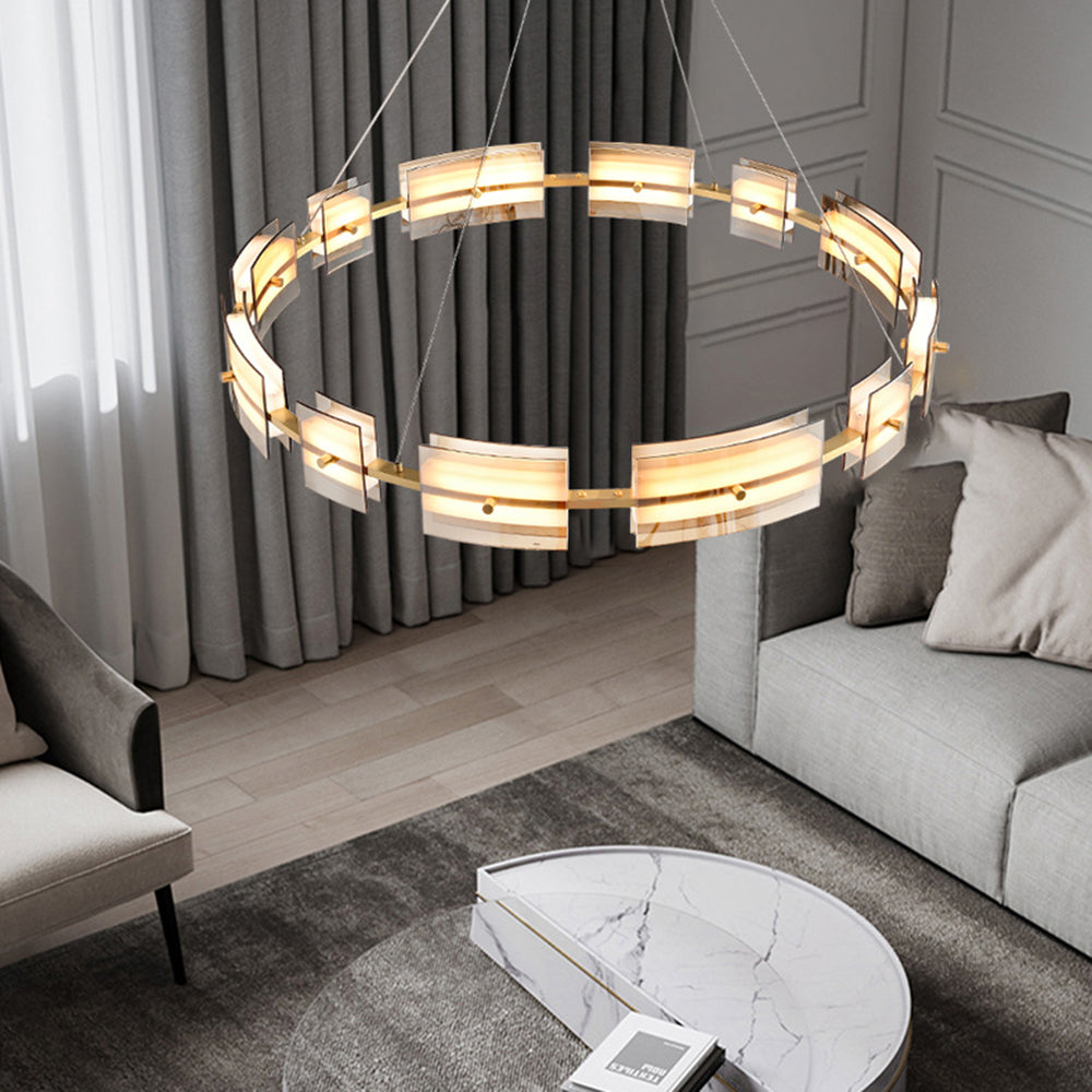 Arisha Suspension Anneau Simple, Cuivre/Verre, Noir/Or, Salon/Chambre