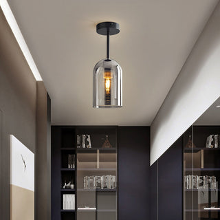 Arisha Plafonnier Cylindre Moderne, Cuivre/Verre, Cognac/Gris Fumé, Salon