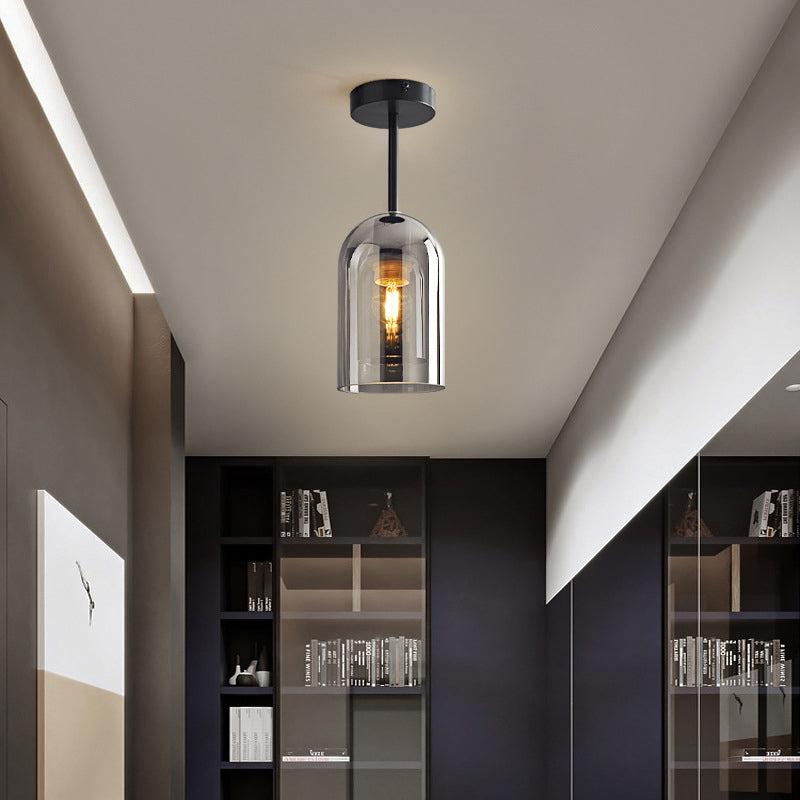 Arisha Plafonnier Cylindre Moderne, Cuivre/Verre, Cognac/Gris Fumé, Salon