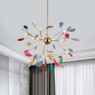 Arisha Art LED Suspension Bleu Métal Agate Salon Chambre à coucher