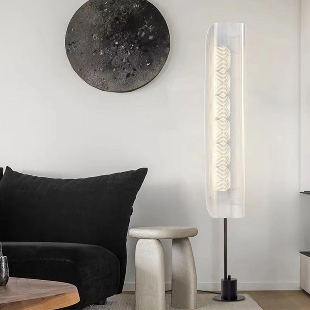 Mira Lampadaire Anneau Minimaliste, Métal/PMMA, Blanc, Salon