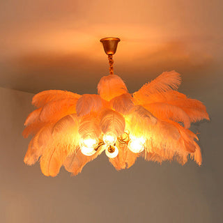 O'Moore Suspension Fleur Moderne, Cuivre/Plume, 8 Couleur, Salon
