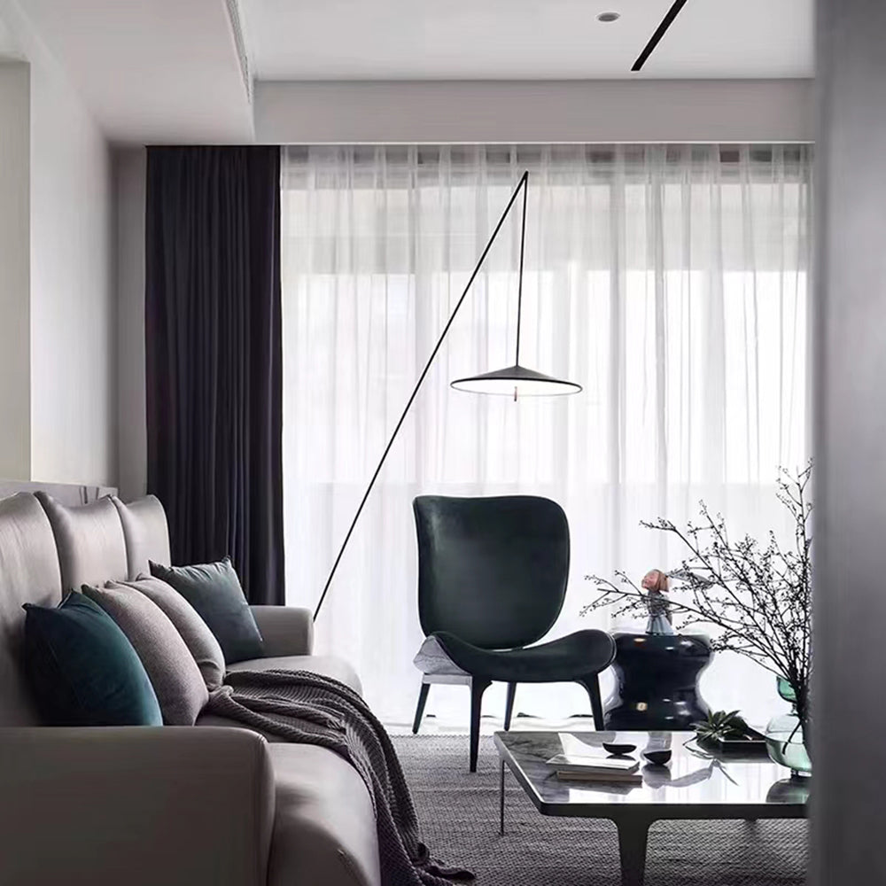 Mira Design Lampadaire Frisbee/Canne à Pêche Simple Métal Noir Grande Salon Intérieur