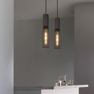 Arisha Suspension Cylindre Industriel, Métal/Ciment, Noir/Gris, Bar