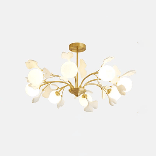 Lustra Lustre Feuille de Ginkgo Laiton Verre-Luire
