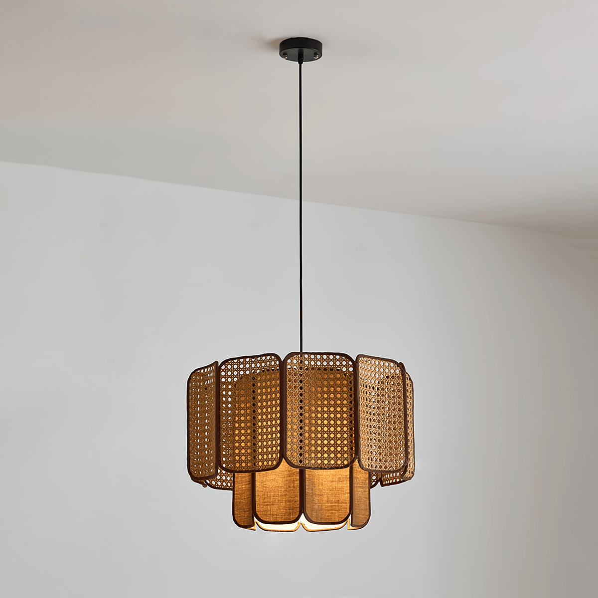 Cane Lampe Suspendue Vintage en Tissu