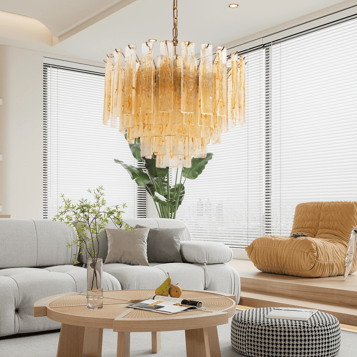 Soline Lustre Doré Ambre Verre Superposé Géométrique Luxe